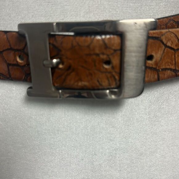 Vintage Iceberg Jeans Brown Leather Croc Embossed Belt Size 42 Italian main image 5